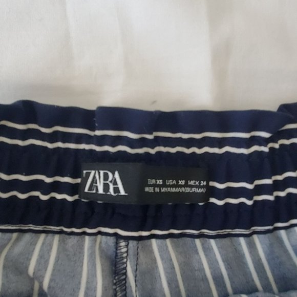 ZARA Women's Navy Blue/White Striped Drawstring Paperbag Pants Size XS - Picture 8 of 16